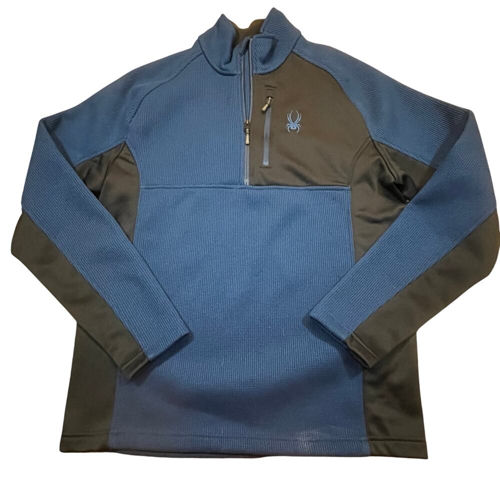 Spyder Men's Large Gait Half Zip Knit Pullover Jacket Blue Black Zip Pockets